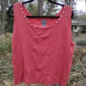 Sigrid Olsen coral pink shell,  knit with tiny button detail 2X plus size